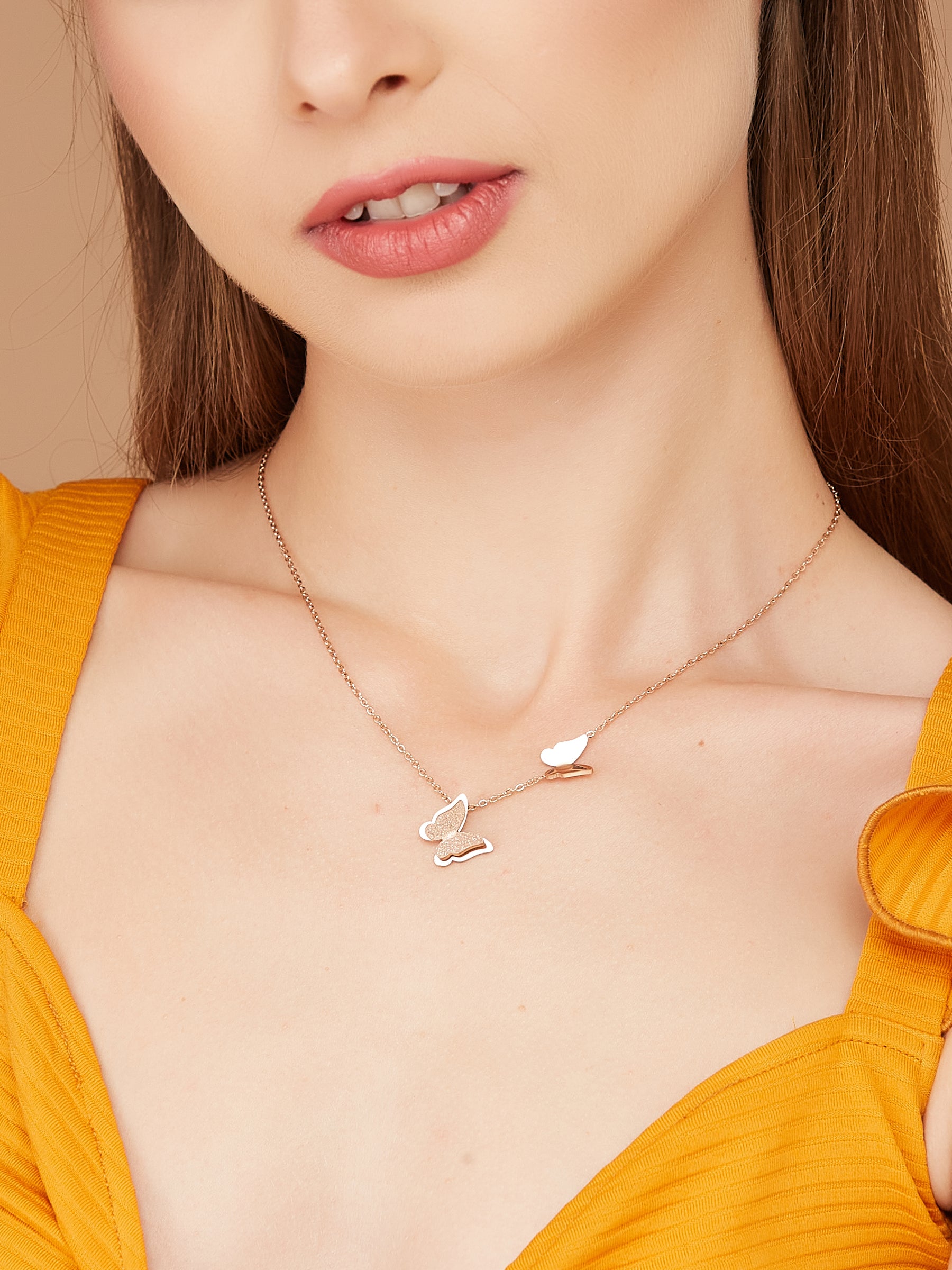 Gold Plated Lightweight Chain With Butterfly Pendant For Women Girls