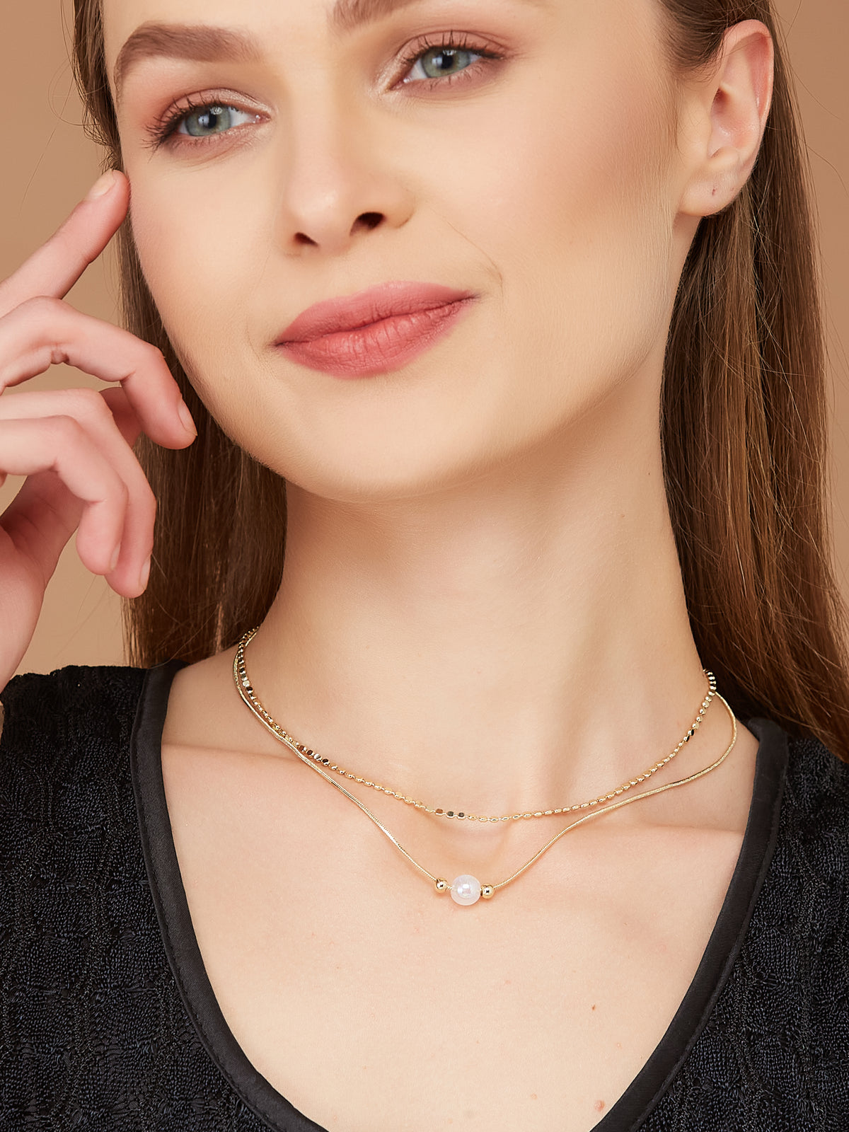 Gold Plated Double Chain with Pearl for women & girls