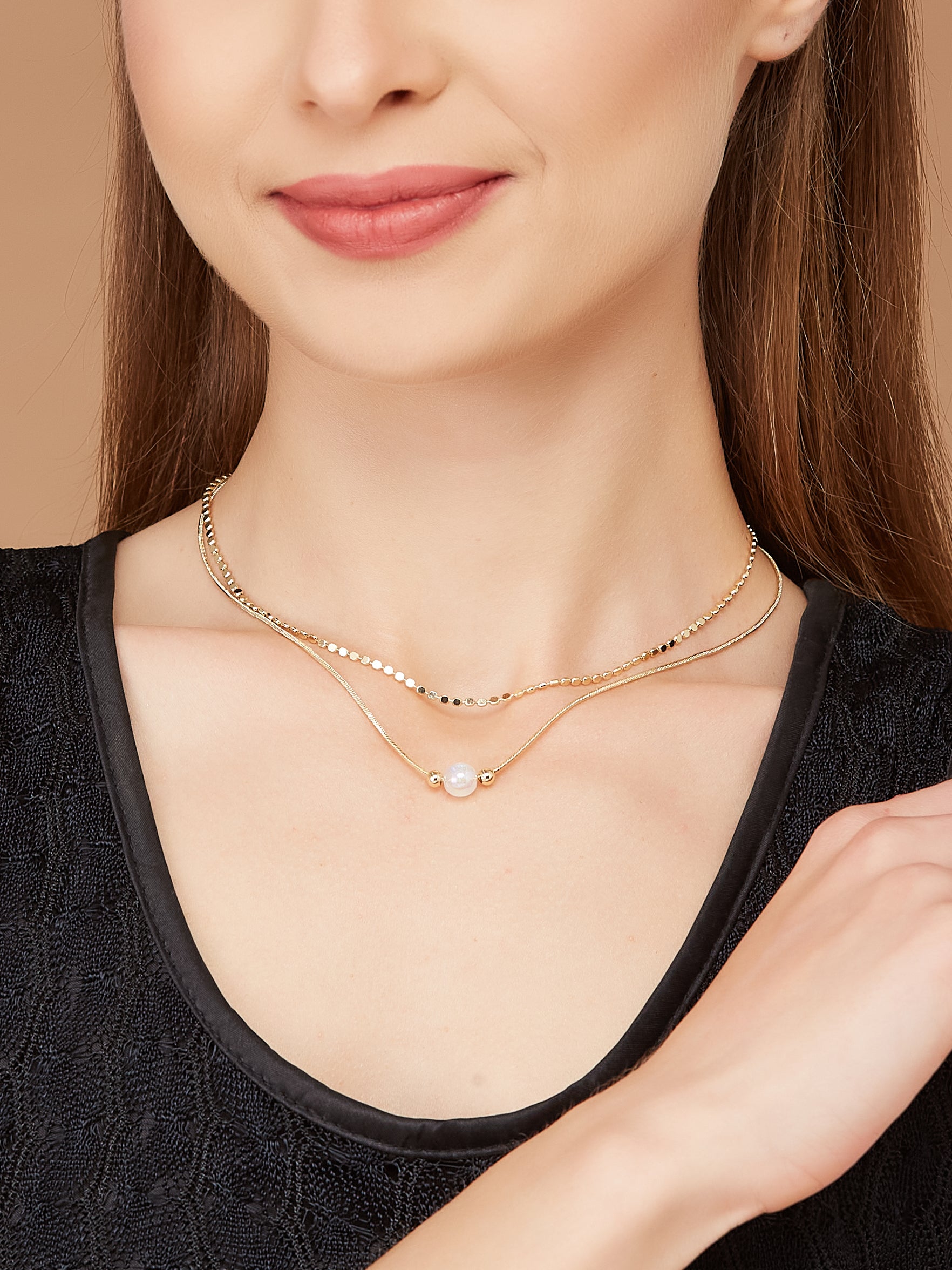 Gold Plated Double Chain with Pearl for women & girls