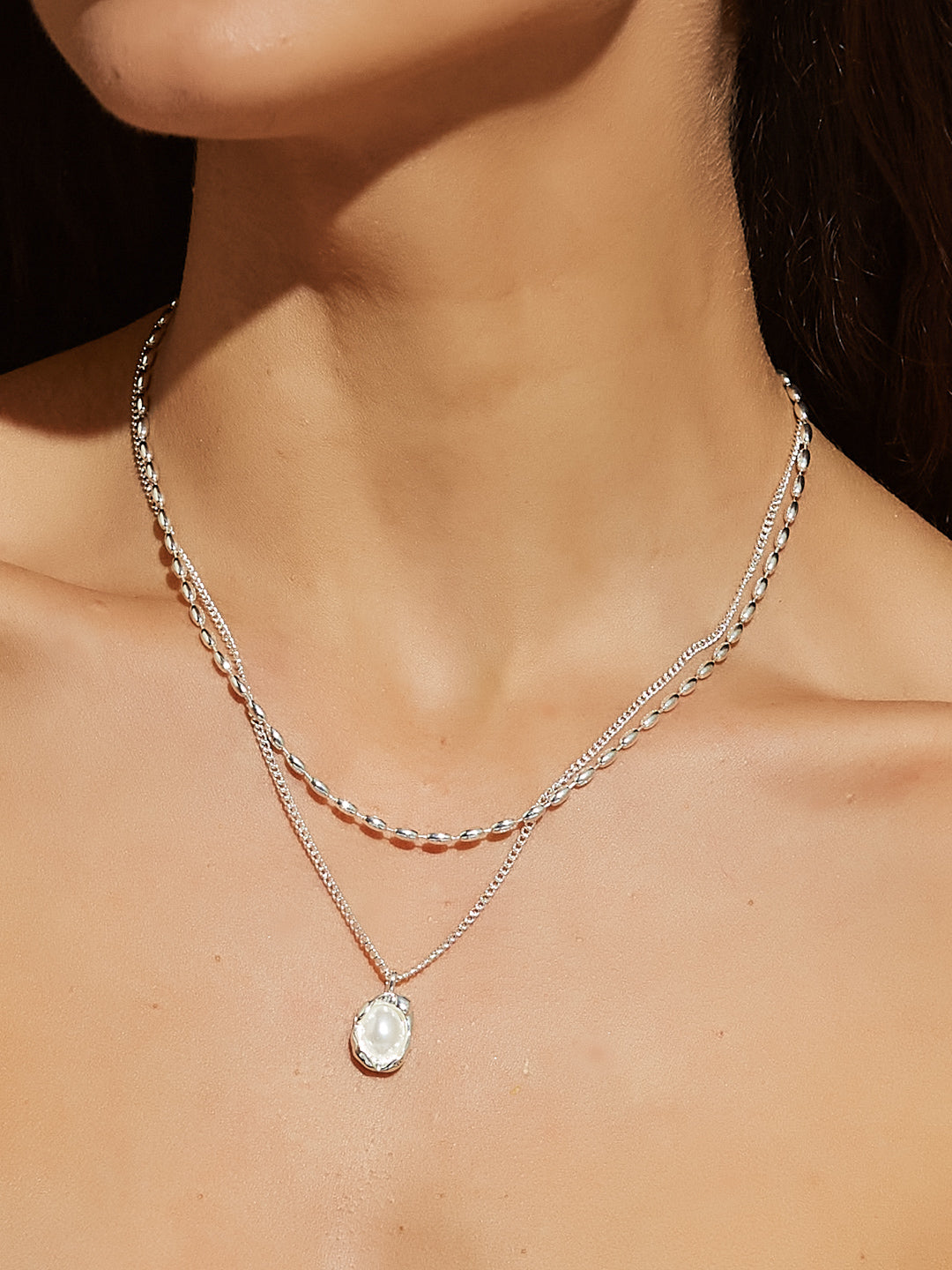 Women Elegant Silver Double Chain Pendant