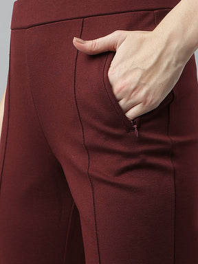 Latin Quarters Women Maroon Solid High Rise Casual Flared Trouser