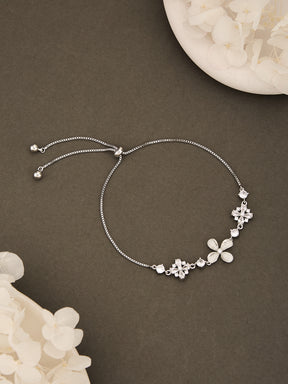 Latin Quarters Women's Adjustable Silver Flower Bracelet