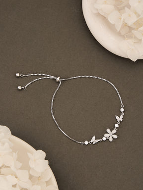 Latin Quarters Women's Adjustable Silver Flower and Butterfly Bracelet