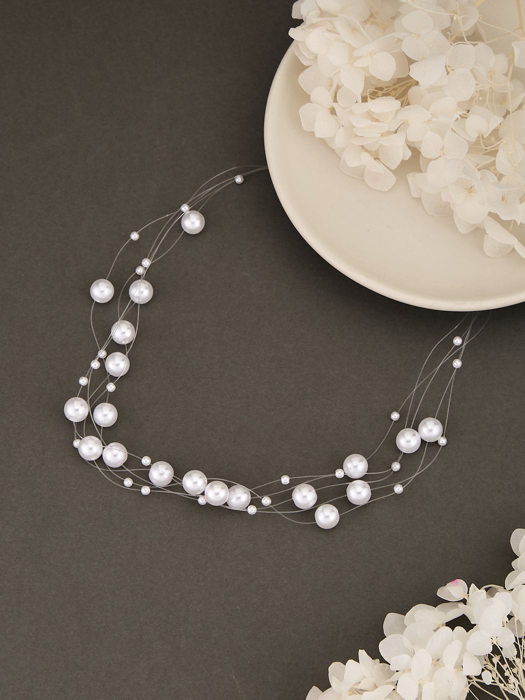 Latin Quarters Women's Multi-Strand Floating Pearl Choker Necklace