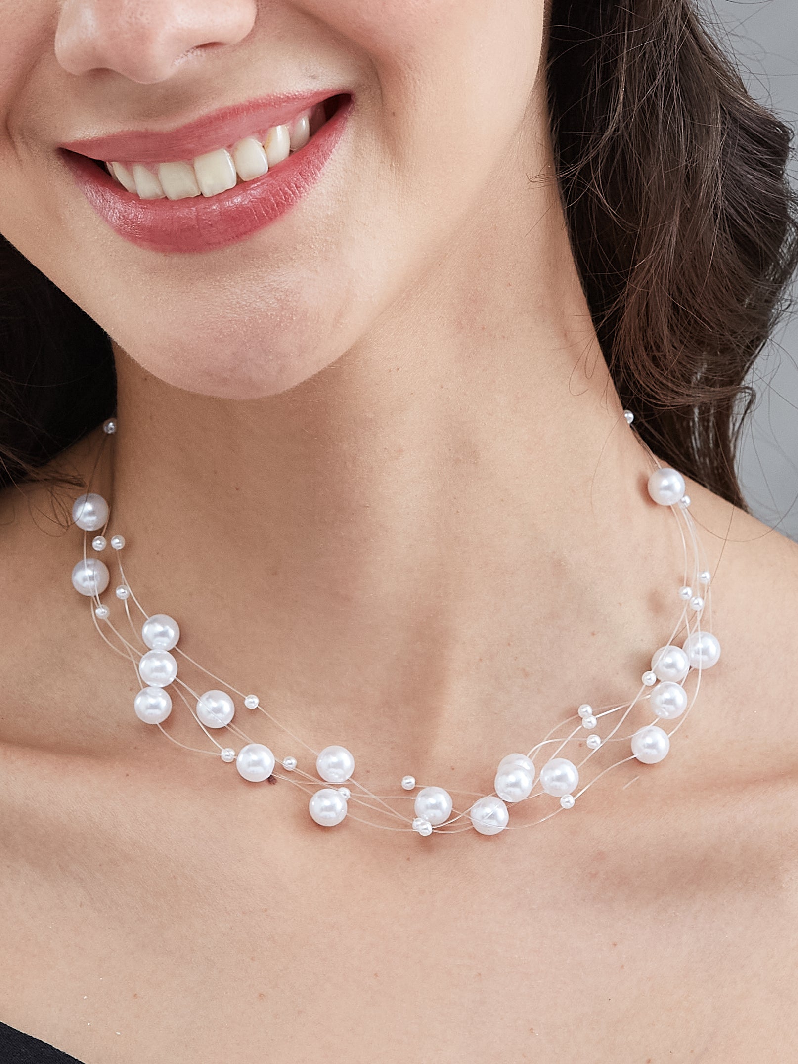 Latin Quarters Women's Multi-Strand Floating Pearl Choker Necklace