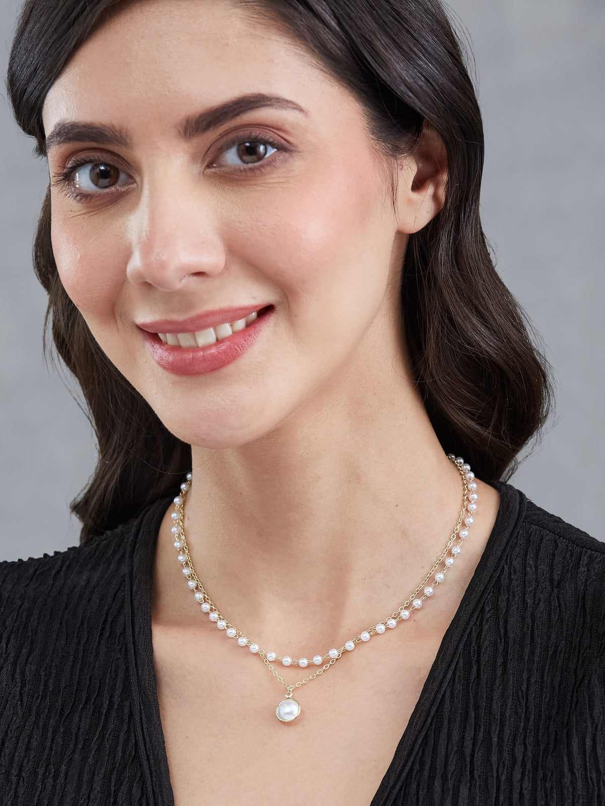 Latin Quarters Women's Layered Gold Toned Pearl Choker Necklace
