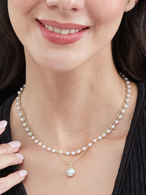 Latin Quarters Women's Layered Gold Toned Pearl Choker Necklace