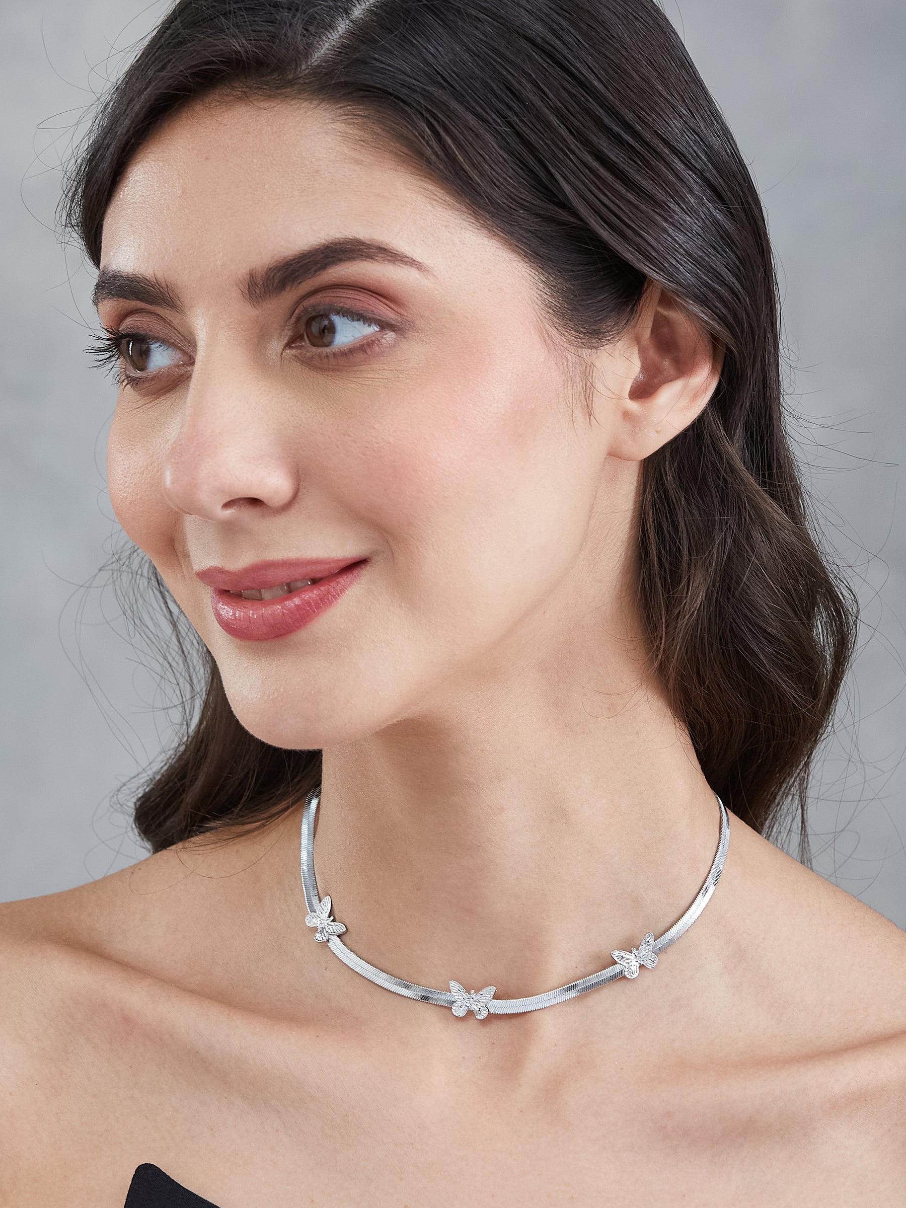 Latin Quarters Women's Silver Butterfly Choker Necklace