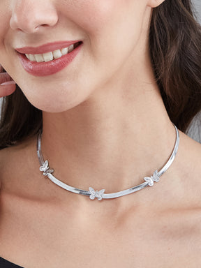 Latin Quarters Women's Silver Butterfly Choker Necklace