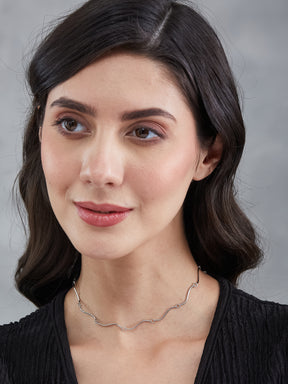 Latin Quarters Women's Layered Silver-Toned Wavy Choker Necklace with Butterfly and Stone Beads