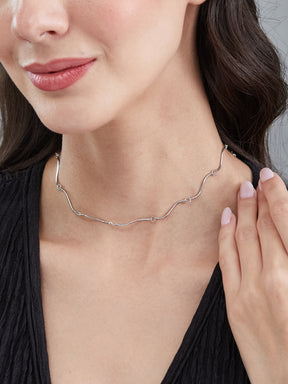 Latin Quarters Women's Layered Silver-Toned Wavy Choker Necklace with Butterfly and Stone Beads