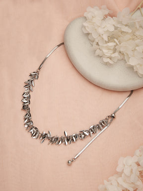 Latin Quarters Women's Silver-Toned Dainty Leaf Drop Choker Necklace