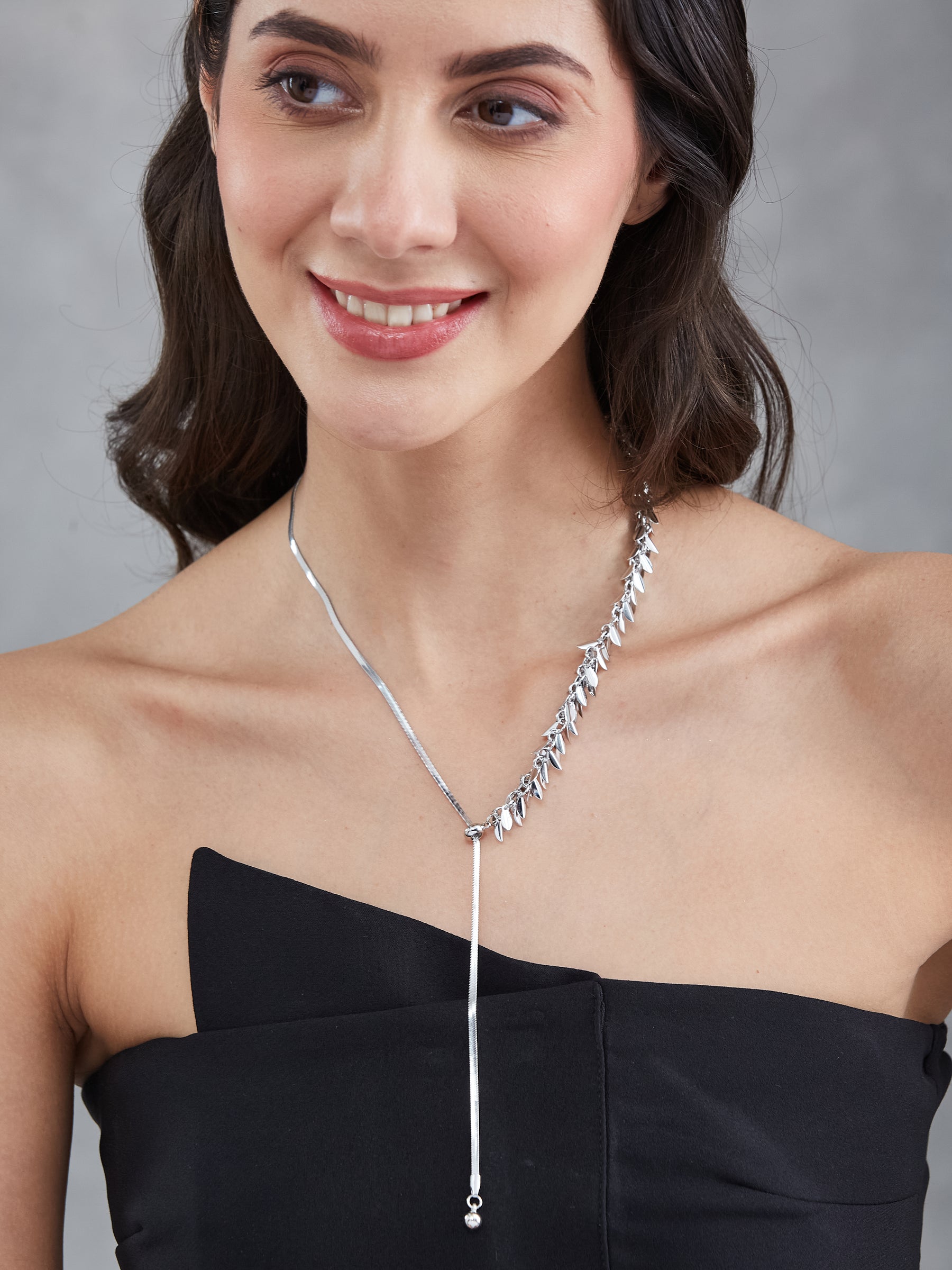 Latin Quarters Women's Silver-Toned Dainty Leaf Drop Choker Necklace