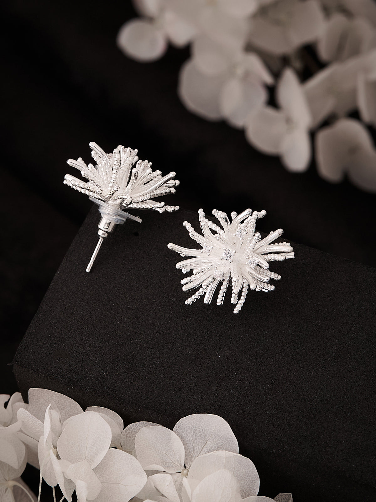 Latin Quarters Women's Silver Toned Starburst Textured Stud Earrings