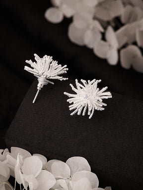 Latin Quarters Women's Silver Toned Starburst Textured Stud Earrings