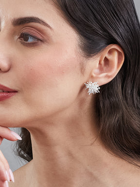 Latin Quarters Women's Silver Toned Starburst Textured Stud Earrings