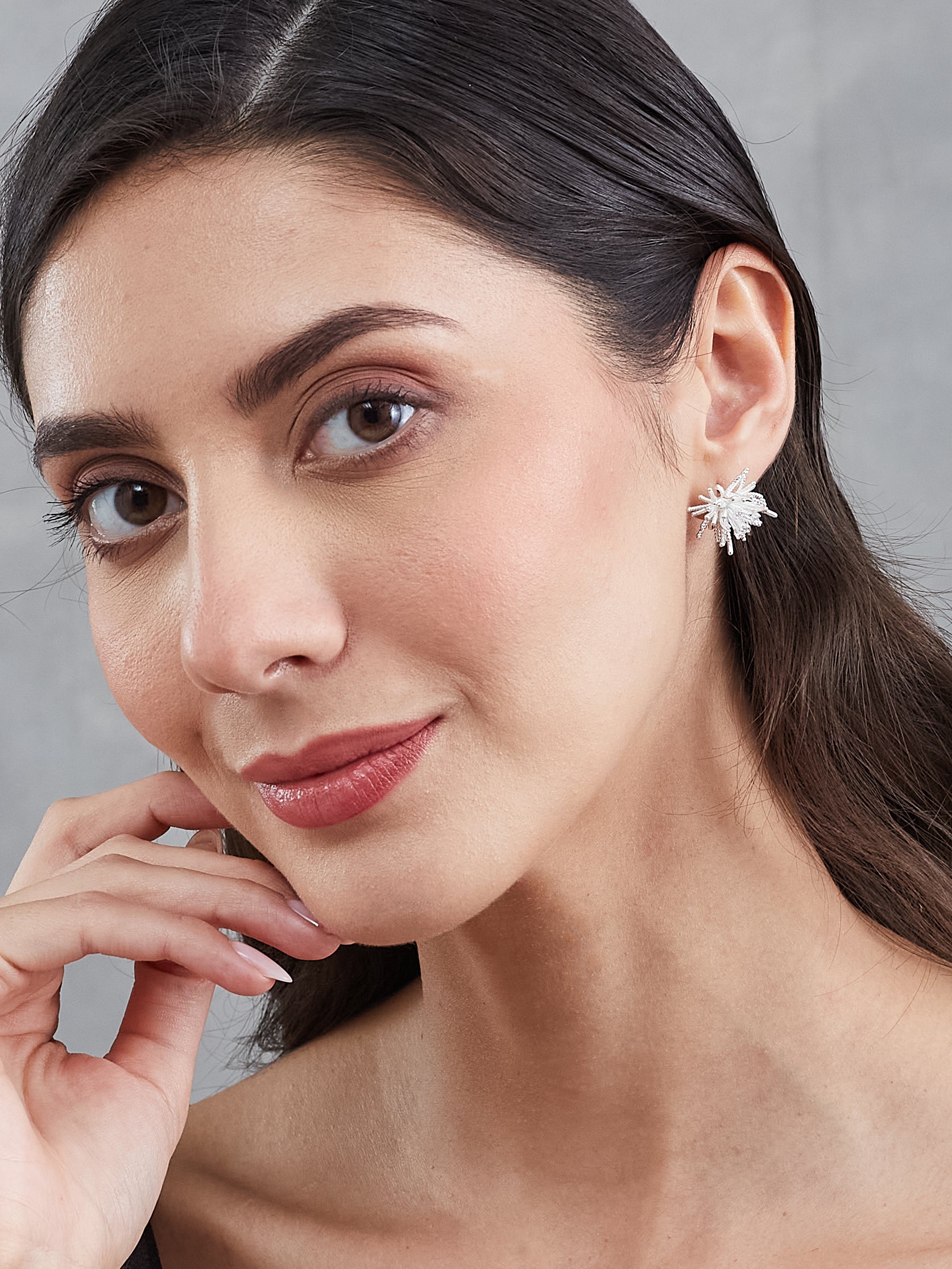 Latin Quarters Women's Silver Toned Starburst Textured Stud Earrings