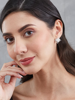 Latin Quarters Women's Silver Toned Starburst Textured Stud Earrings