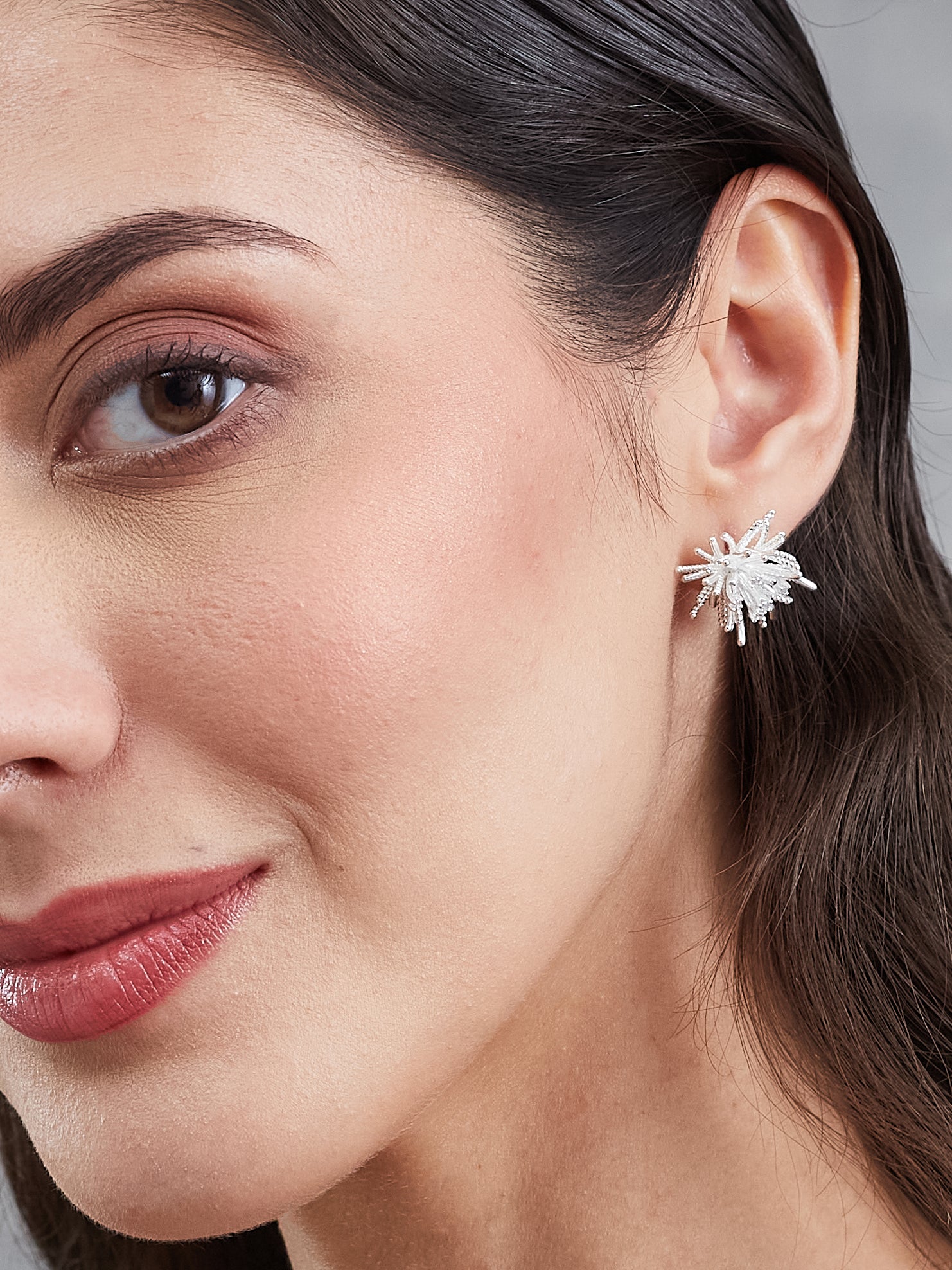 Latin Quarters Women's Silver Toned Starburst Textured Stud Earrings