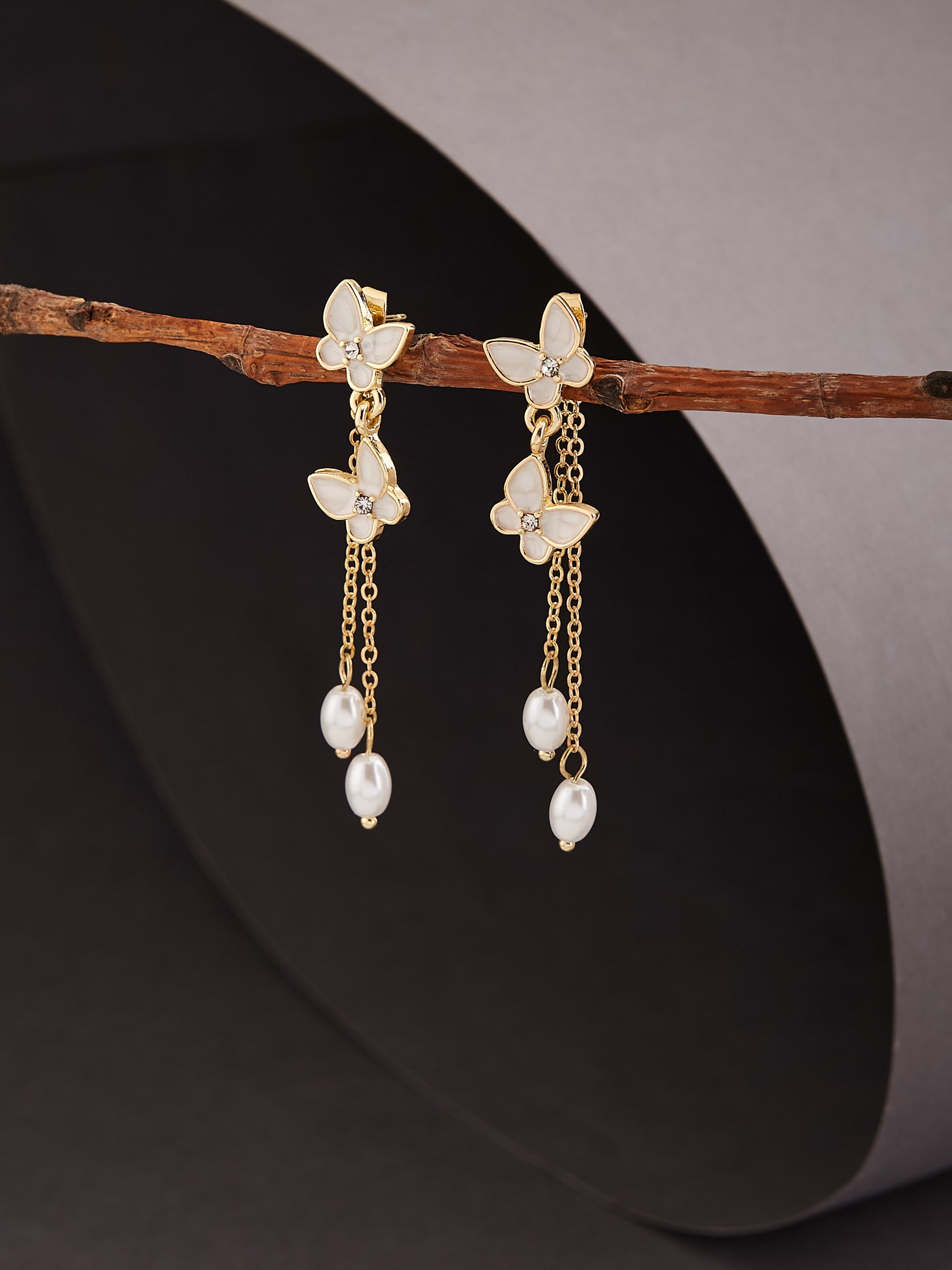 Latin Quarters Women's Butterfly & Faux Pearl Gold-Toned Dangler Earrings