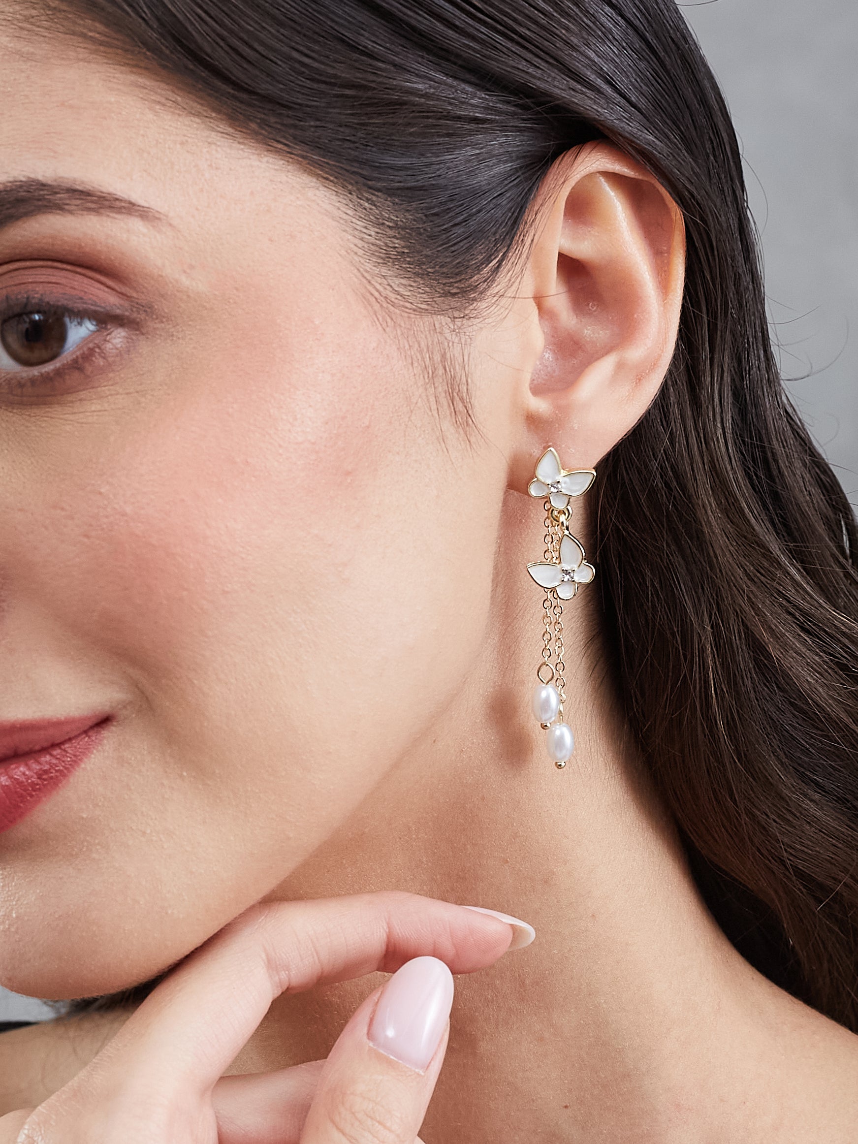 Latin Quarters Women's Butterfly & Faux Pearl Gold-Toned Dangler Earrings