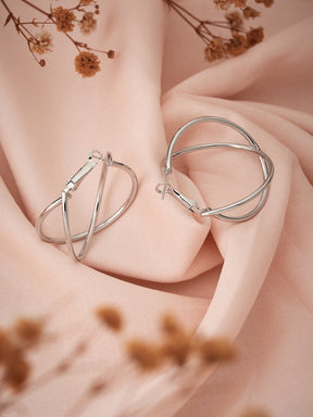 Latin Quarters Women's Silver Toned Interlocked Hoop Earrings