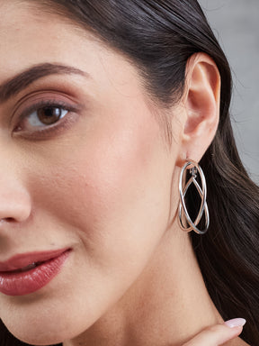 Latin Quarters Women's Silver Toned Interlocked Hoop Earrings