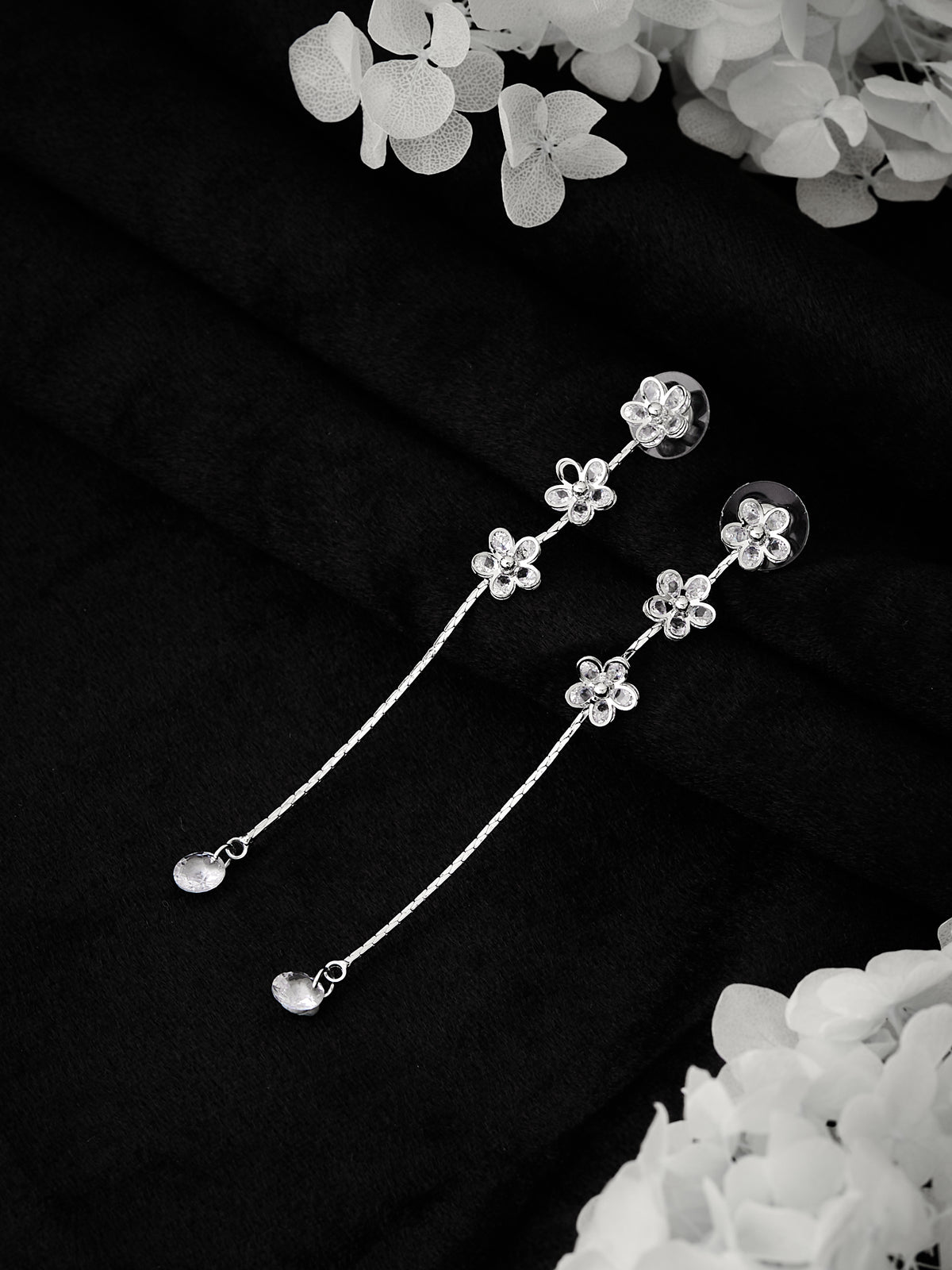 Latin Quarters Women's Floral Dangler Earrings with Long Chain