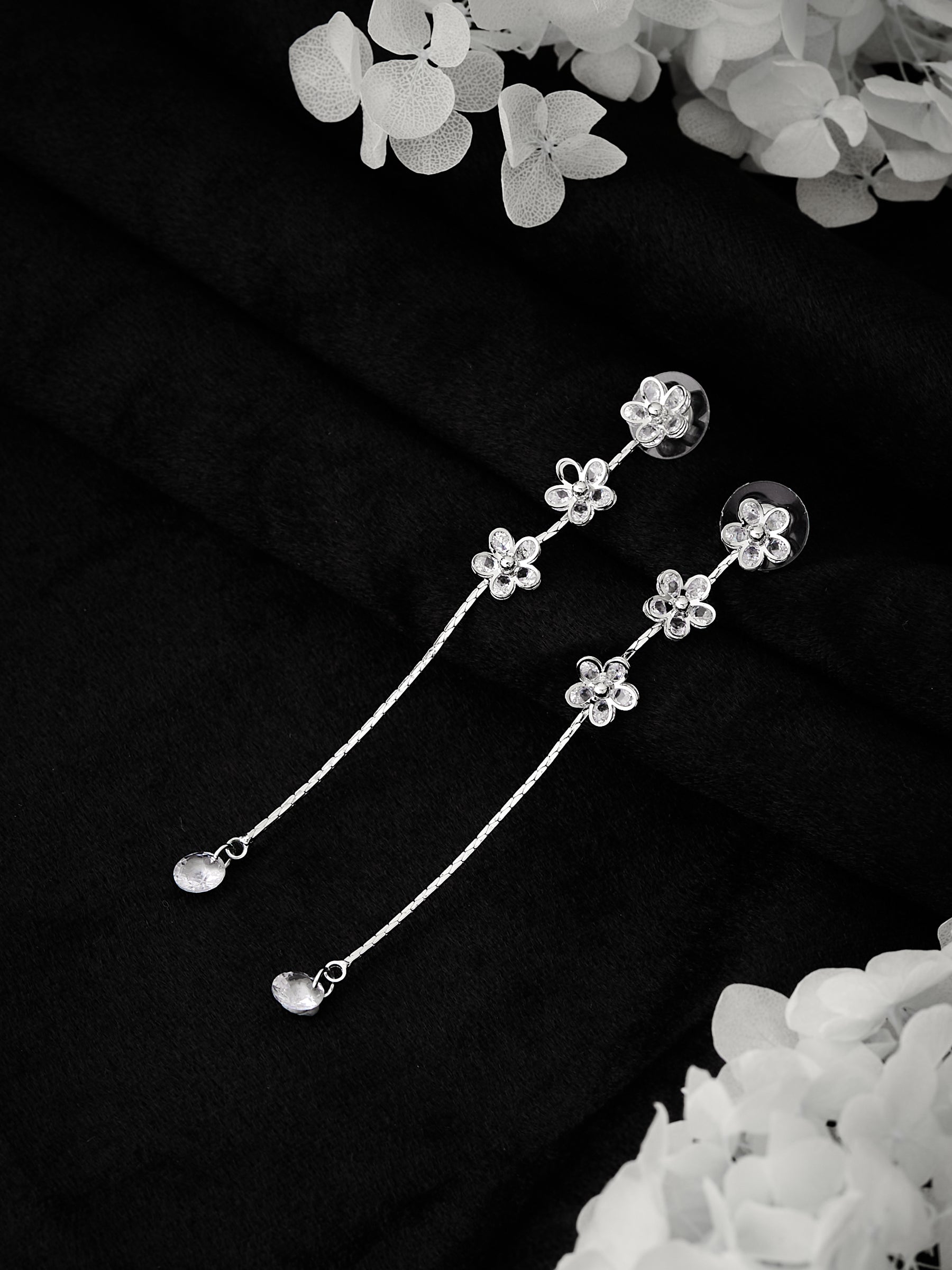 Latin Quarters Women's Floral Dangler Earrings with Long Chain