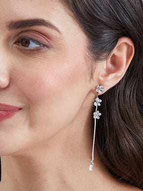 Latin Quarters Women's Floral Dangler Earrings with Long Chain