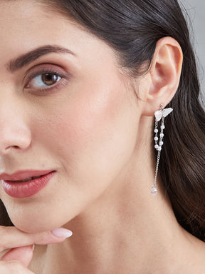 Latin Quarters Women's Butterfly Chain & Faux Pearl Dangler Earrings