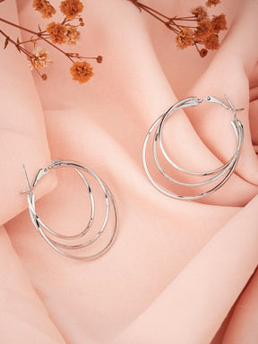 Latin Quarters Women's Triple Layered Silver Toned Hoop Earrings