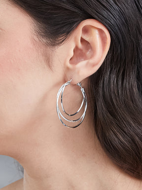 Latin Quarters Women's Triple Layered Silver Toned Hoop Earrings