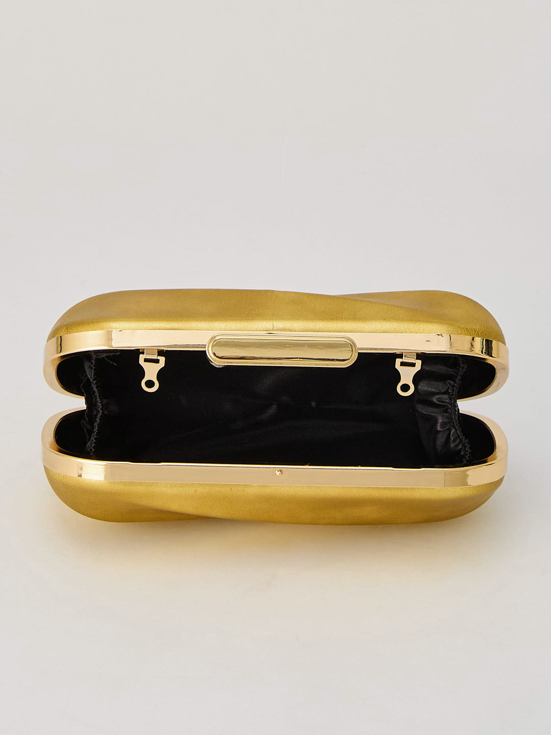 Latin Quarters Women's Metallic Golden Box Clutch with Chunky Chain Strap