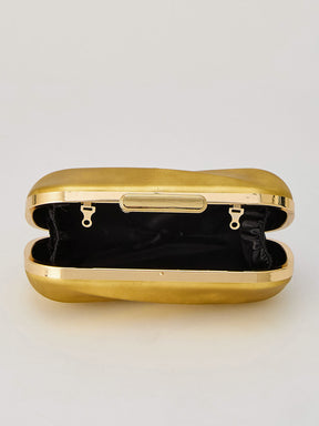 Latin Quarters Women's Metallic Golden Box Clutch with Chunky Chain Strap