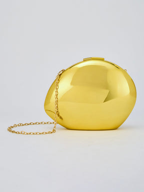 Latin Quarters Women's Golden Sculptural Case Clutch with Chain Strap