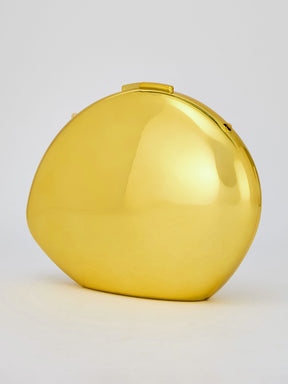 Latin Quarters Women's Golden Sculptural Case Clutch with Chain Strap