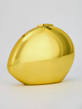 Latin Quarters Women's Golden Sculptural Case Clutch with Chain Strap