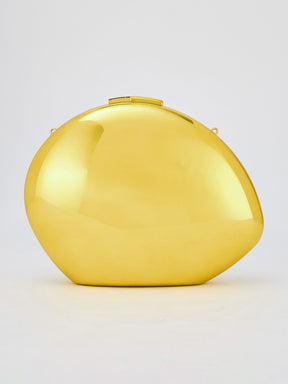 Latin Quarters Women's Golden Sculptural Case Clutch with Chain Strap