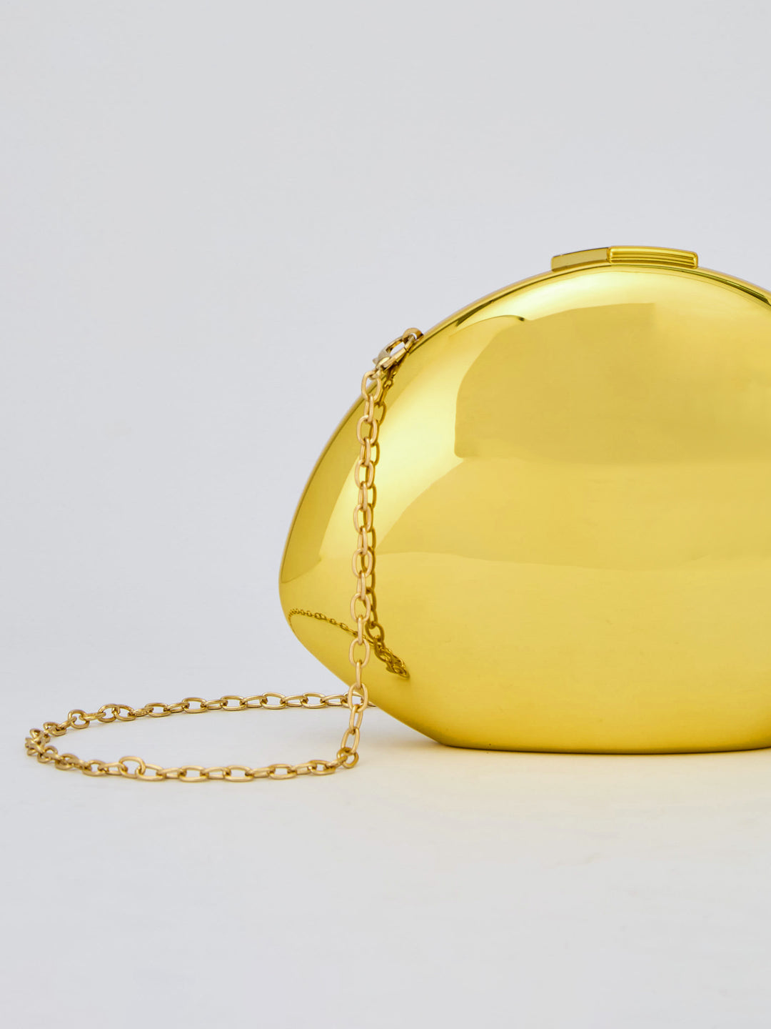 Latin Quarters Women's Golden Sculptural Case Clutch with Chain Strap