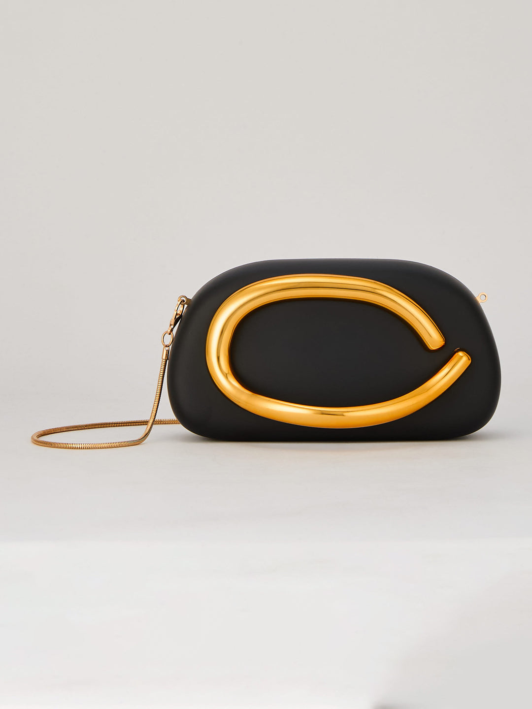 Latin Quarters Women's Black Statement Curved Clutch with Chain Strap