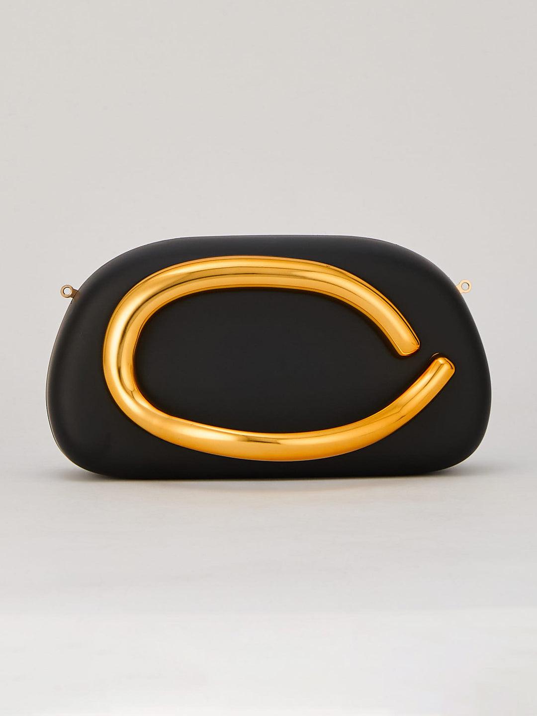 Latin Quarters Women's Black Statement Curved Clutch with Chain Strap