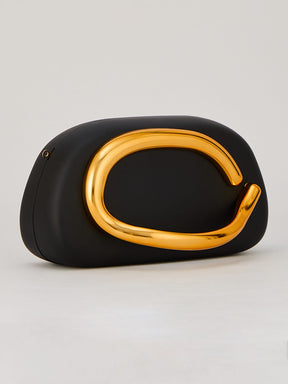 Latin Quarters Women's Black Statement Curved Clutch with Chain Strap