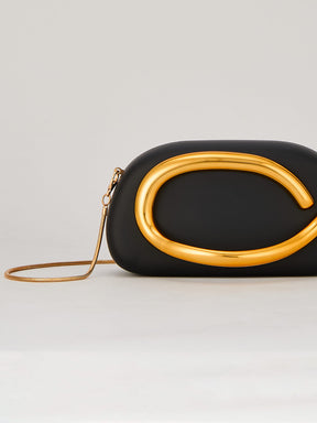 Latin Quarters Women's Black Statement Curved Clutch with Chain Strap