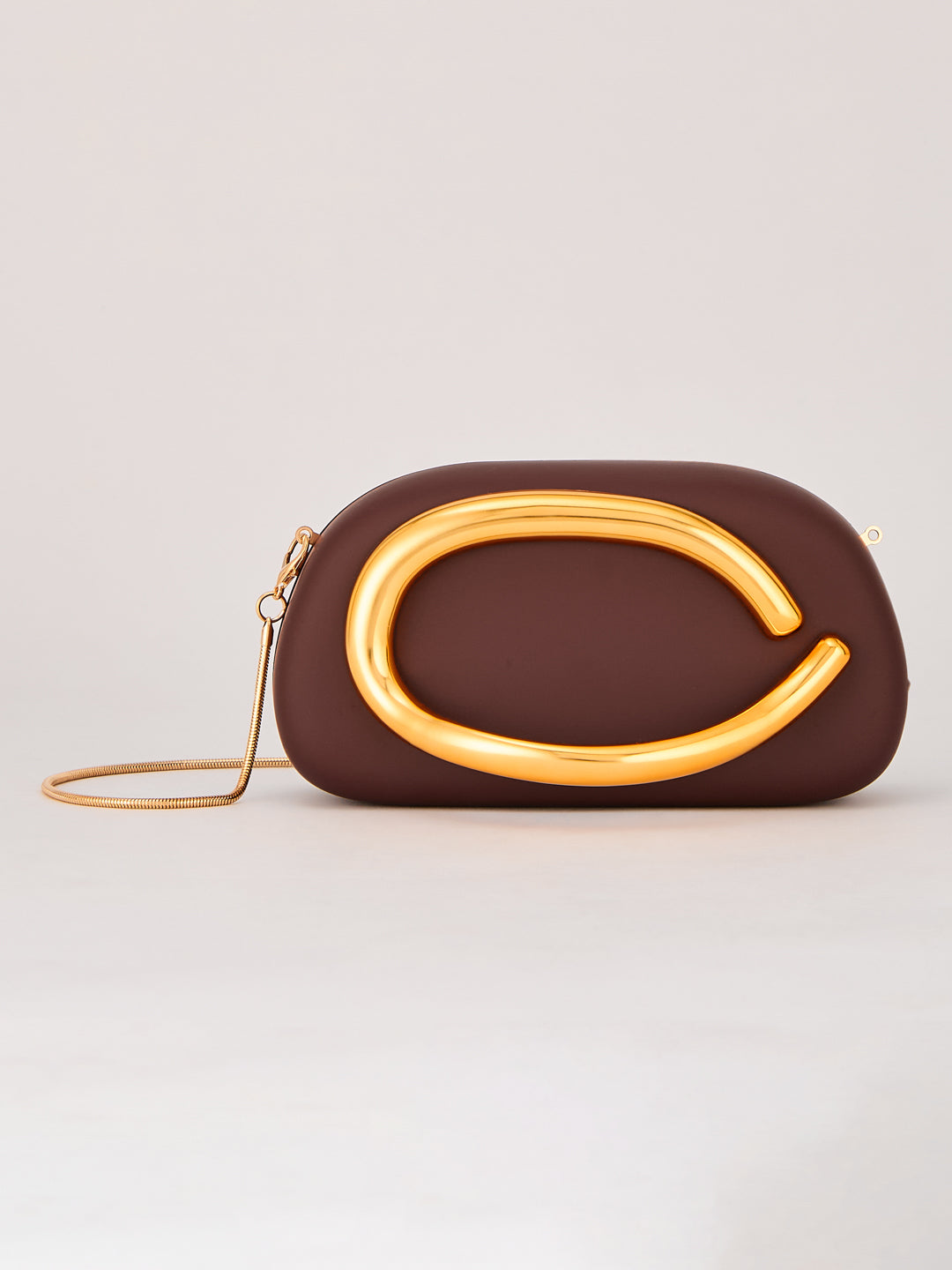 Latin Quarters Women's Coffee Brown Statement Curved Clutch with Chain Strap