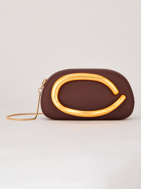 Latin Quarters Women's Coffee Brown Statement Curved Clutch with Chain Strap