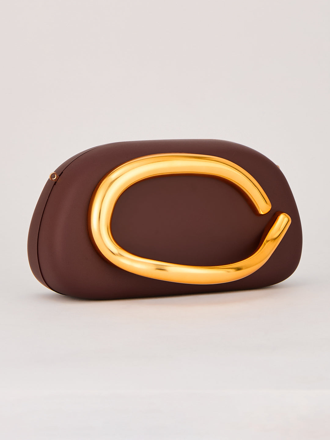 Latin Quarters Women's Coffee Brown Statement Curved Clutch with Chain Strap