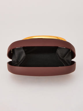 Latin Quarters Women's Coffee Brown Statement Curved Clutch with Chain Strap