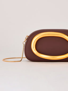 Latin Quarters Women's Coffee Brown Statement Curved Clutch with Chain Strap