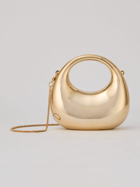 Latin Quarters Women's Metallic Golden Sculptural Cutout Clutch with Top Handle & Chain Strap